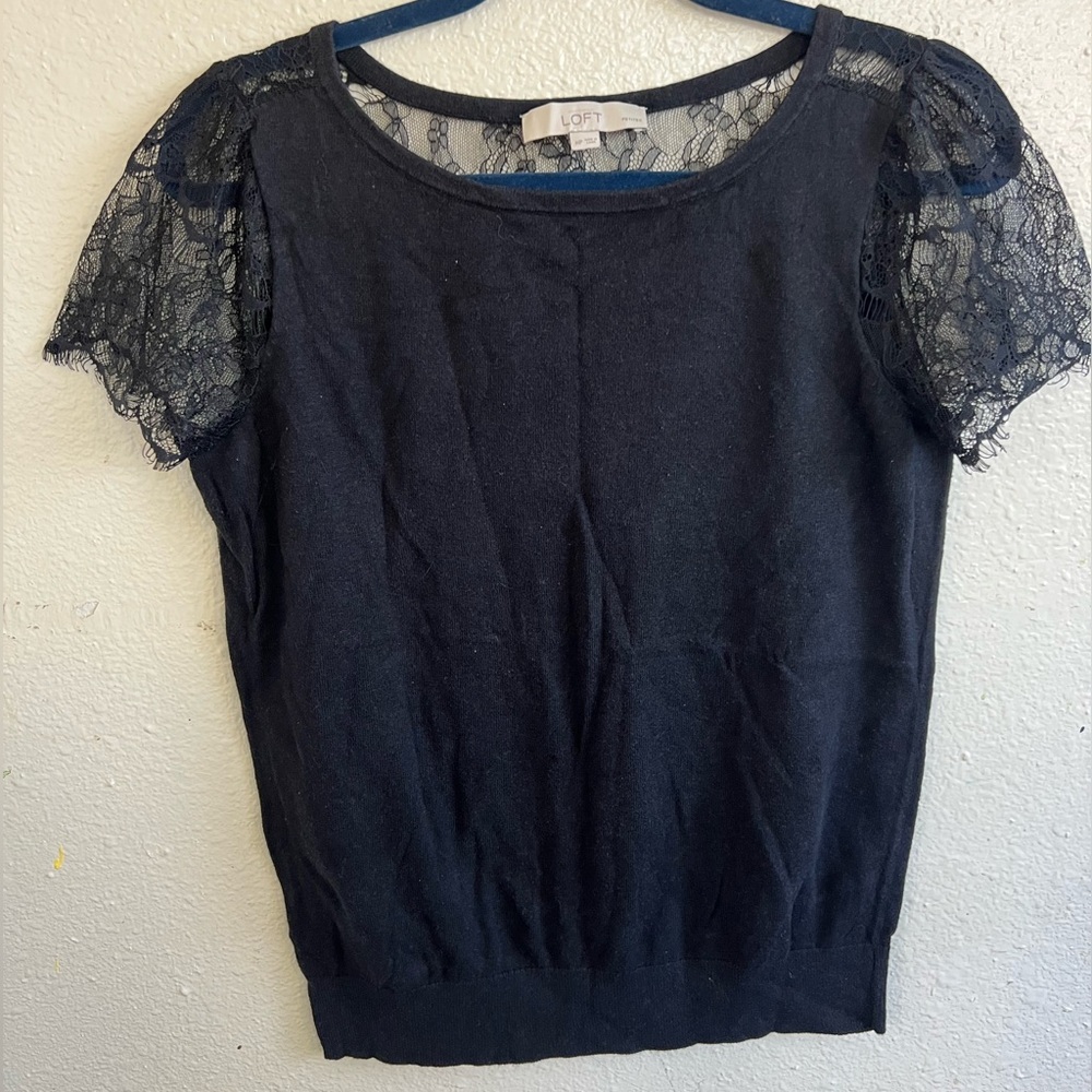 Loft Elegant Black Lace Sleeve Top size MP